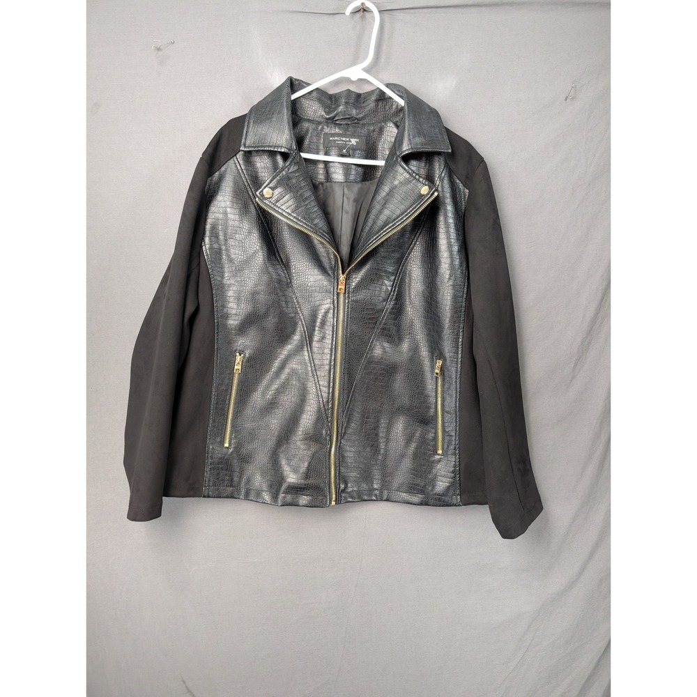 Marc New York Andrew Marc Womens 2X Faux Leather Croc Moto Jacket Black 6267